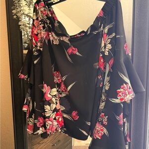 City Chic Black and Pink Floral Blouse
